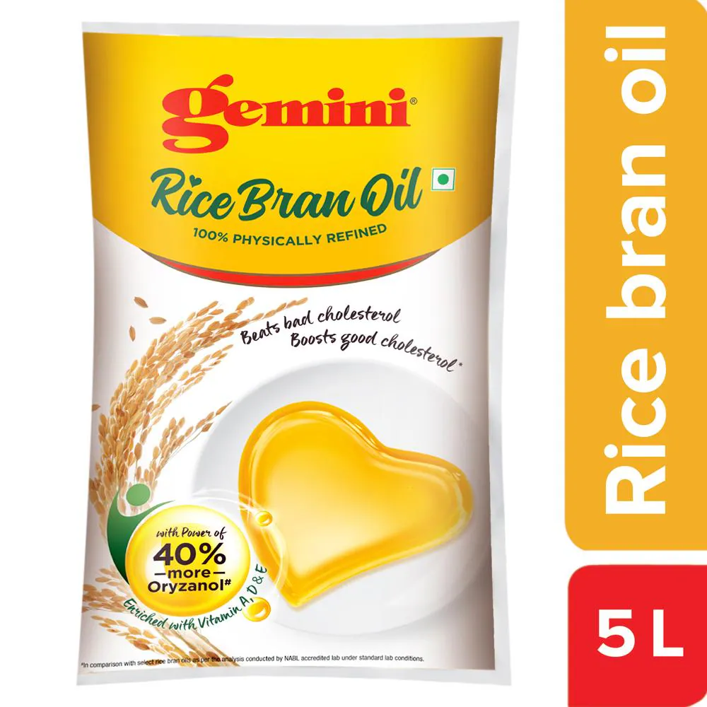 Gemini 100% Physically Refined Ricebran Oil 1 L (Pouch)