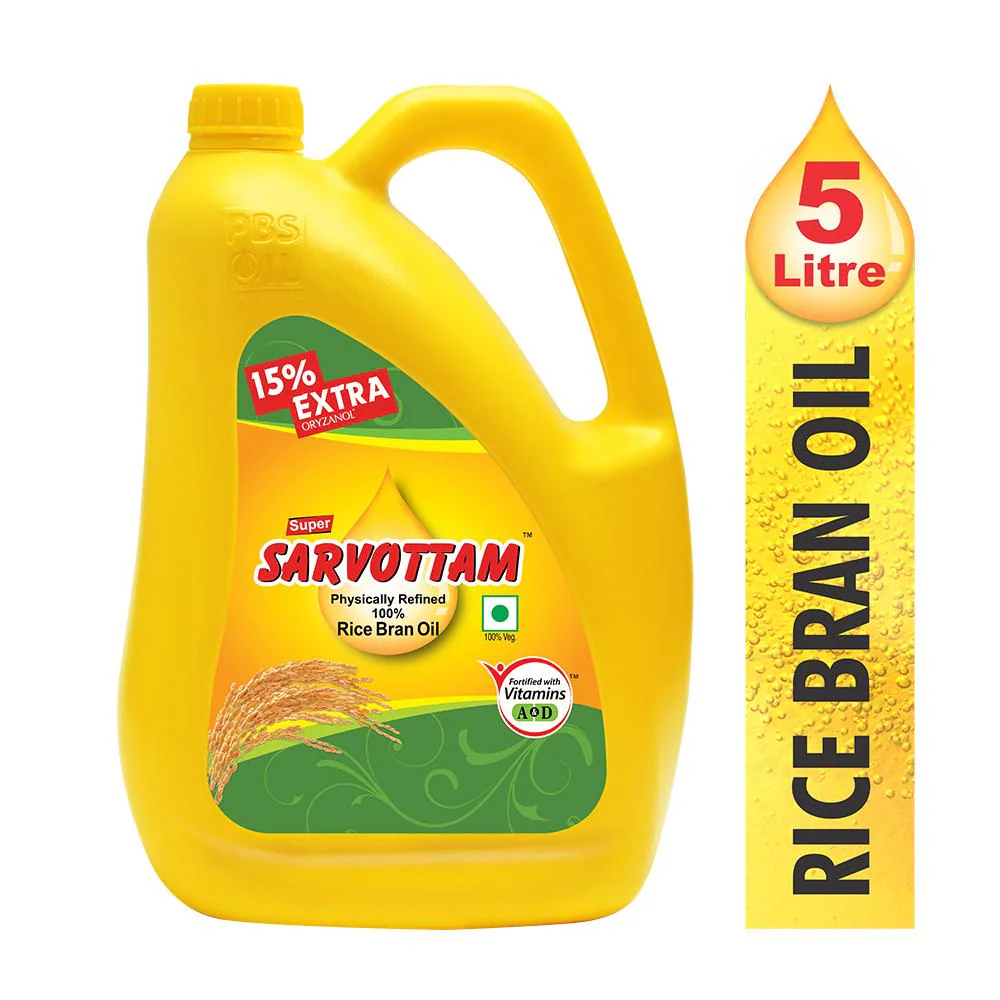 Super Sarvottam Physically Refined 100% Rice Bran Oil 5 L
